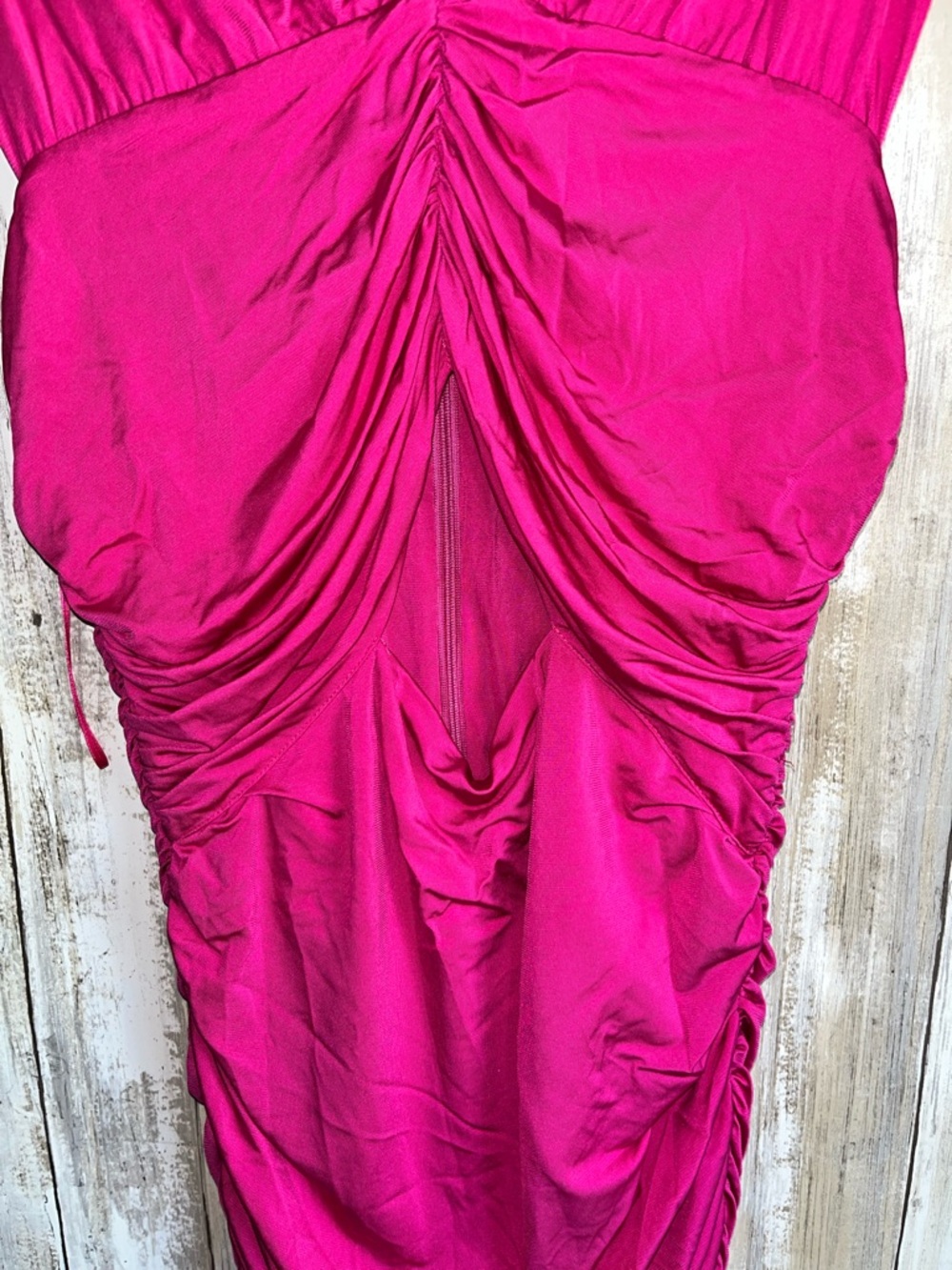 LoveShackFancy Bayana Ruched Cutout Mini Dress Pink NWT Sleeveless V Neck Size M - Picture 3 of 8
